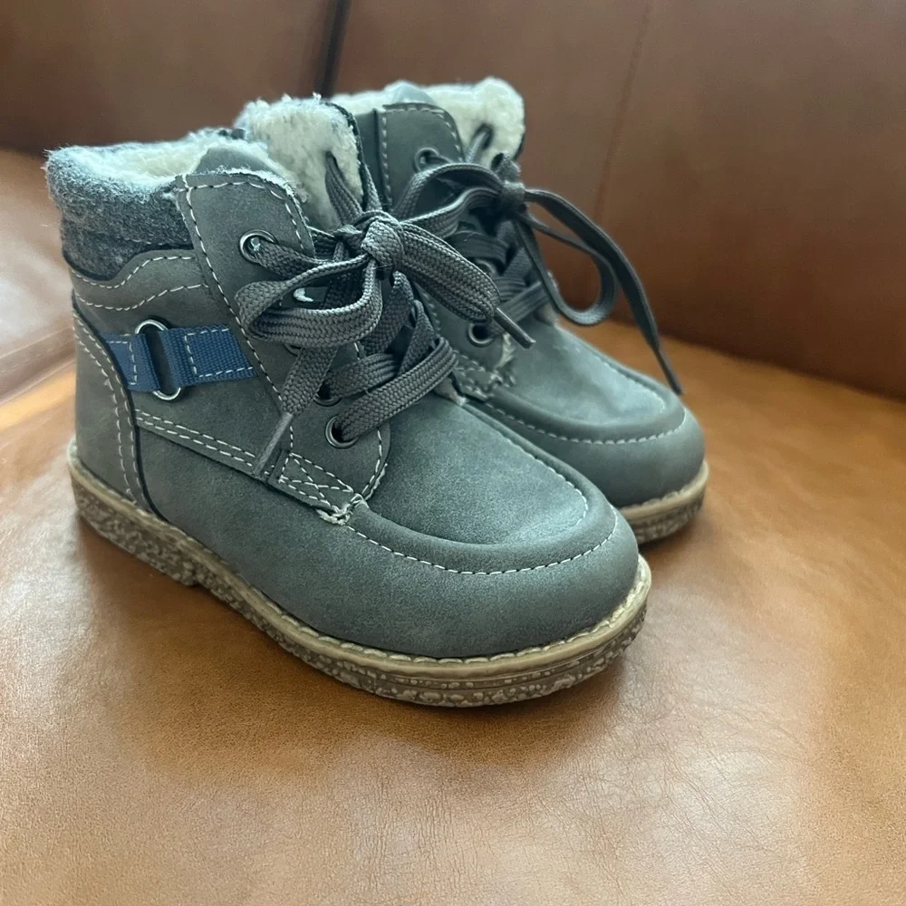Bobbie Shoes Baby Toddler Boy Ankle Boots Fur Boots Gray Sz 5 1/2 Winter Boots